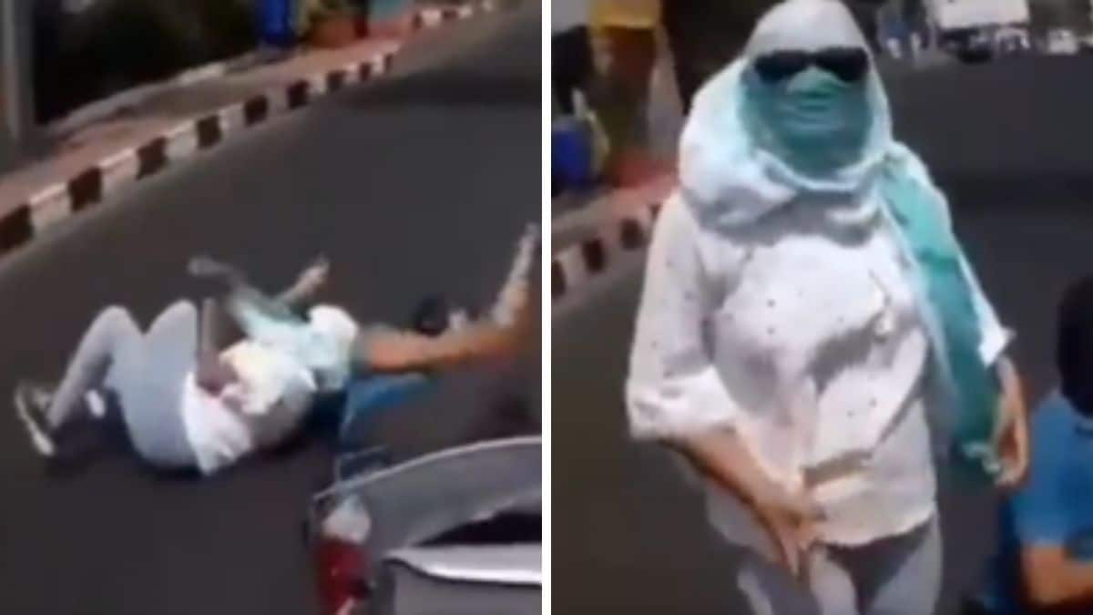 Aunty accident viral video Viral Aunty scooter crash video, 